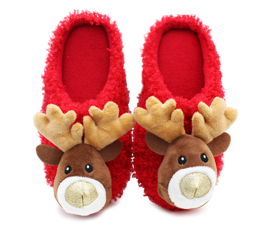 Womens Reindeer Novelty Slippers Character Plush Festive Fun Christmas Slipper Mules