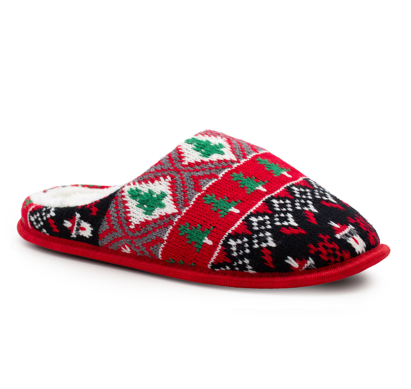 Mens Winter Slippers Faux Fur Lined Backless Mules Knitted Fair Isle Lightweight Slip On Indoor House Shoes