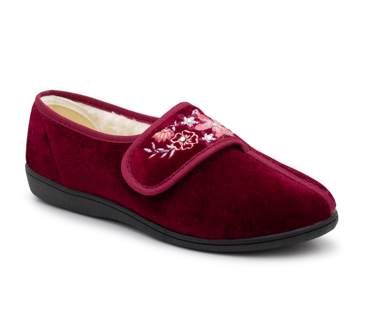 Womens Velour Slippers Faux Fur Lined Ladies Winter Wide Opening Diabetic Orthopaedic House Shoes