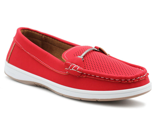 Womens Slip On Loafers Flat Casual Buckle Penny Loafer Pumps Moccasin Breathable Deck Boat Shoes Red