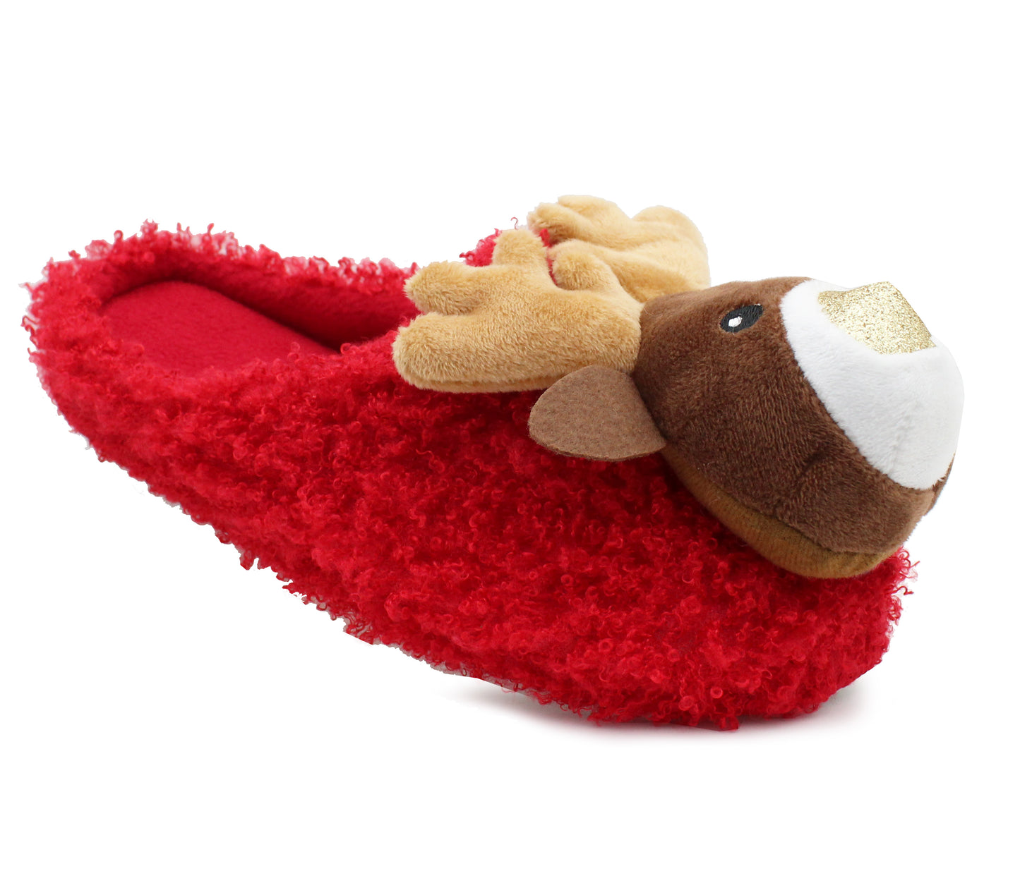 Womens Reindeer Novelty Slippers Character Plush Festive Fun Christmas Slipper Mules