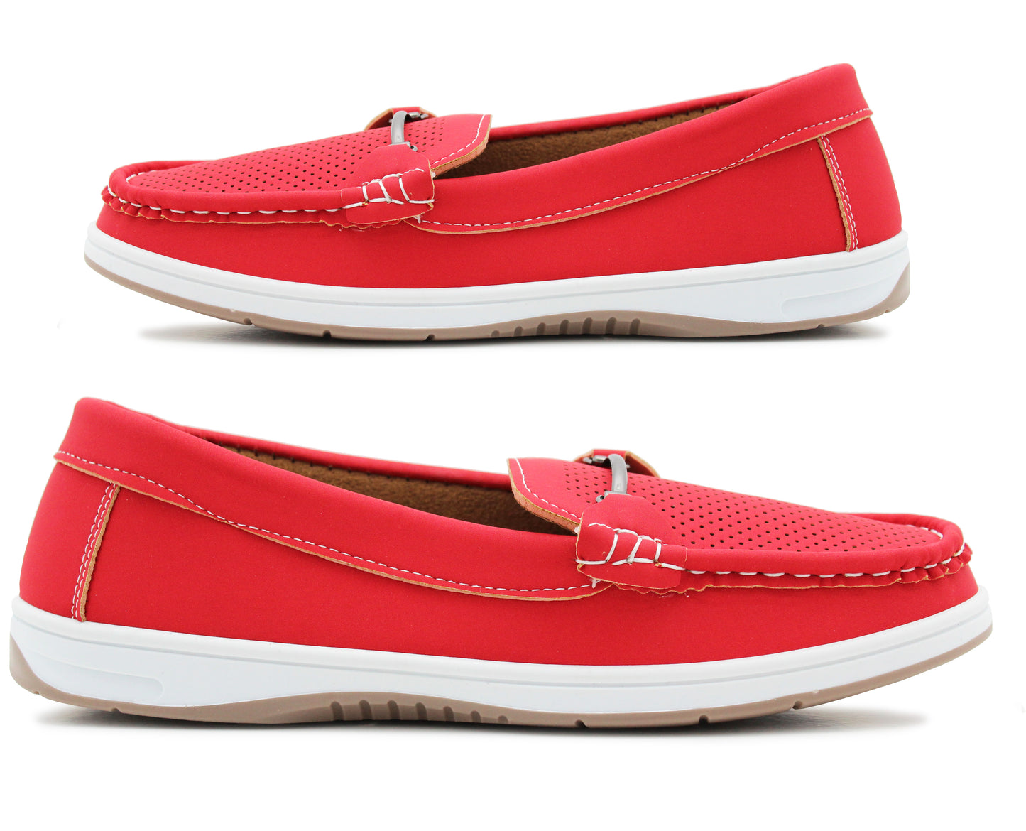 Womens Slip On Loafers Flat Casual Buckle Penny Loafer Pumps Moccasin Breathable Deck Boat Shoes Red