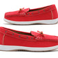 Womens Slip On Loafers Boat Shoes Flat Casual Penny Loafer Lace Ladies Moccasin Pumps Deck Shoes Red