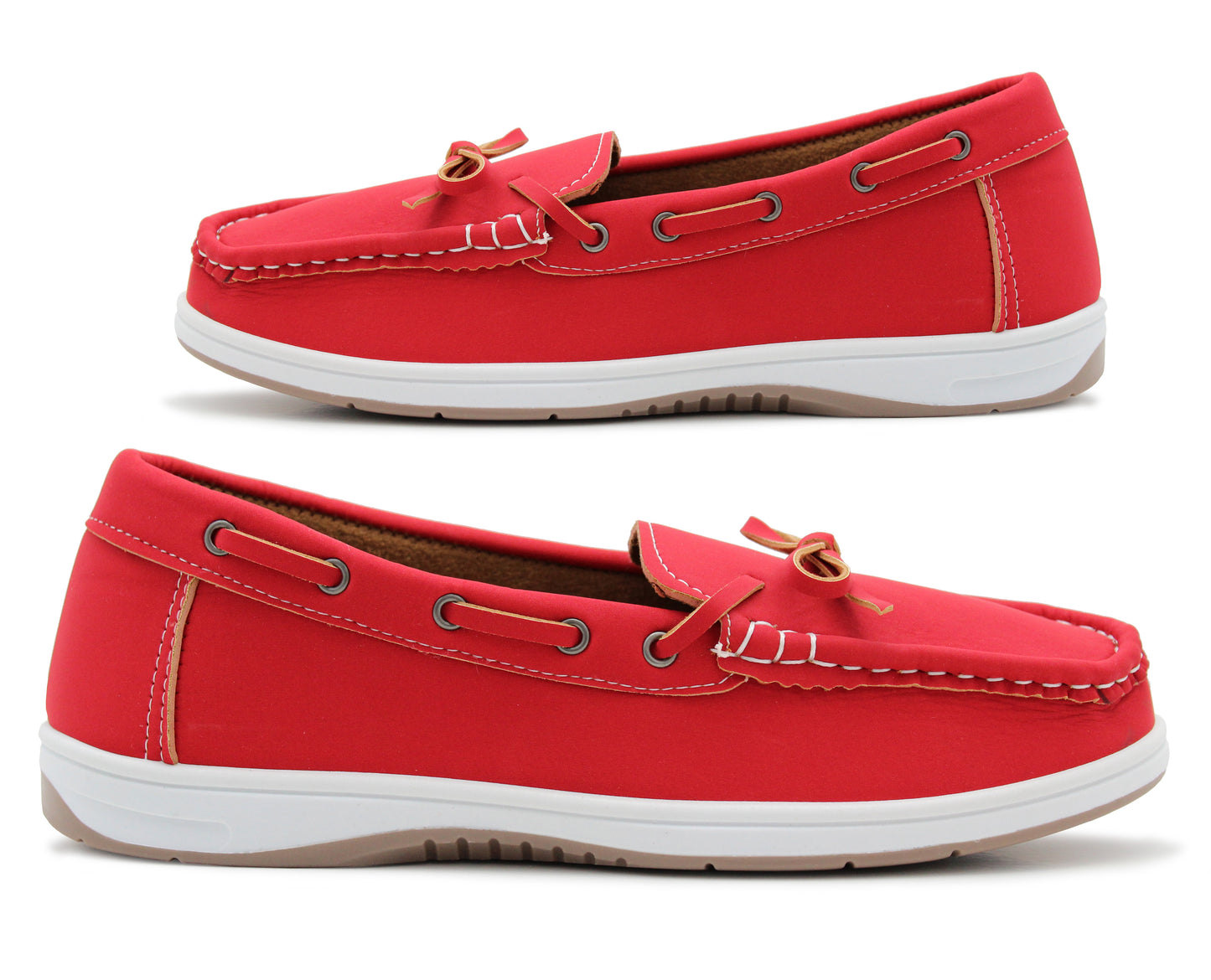 Womens Slip On Loafers Boat Shoes Flat Casual Penny Loafer Lace Ladies Moccasin Pumps Deck Shoes Red