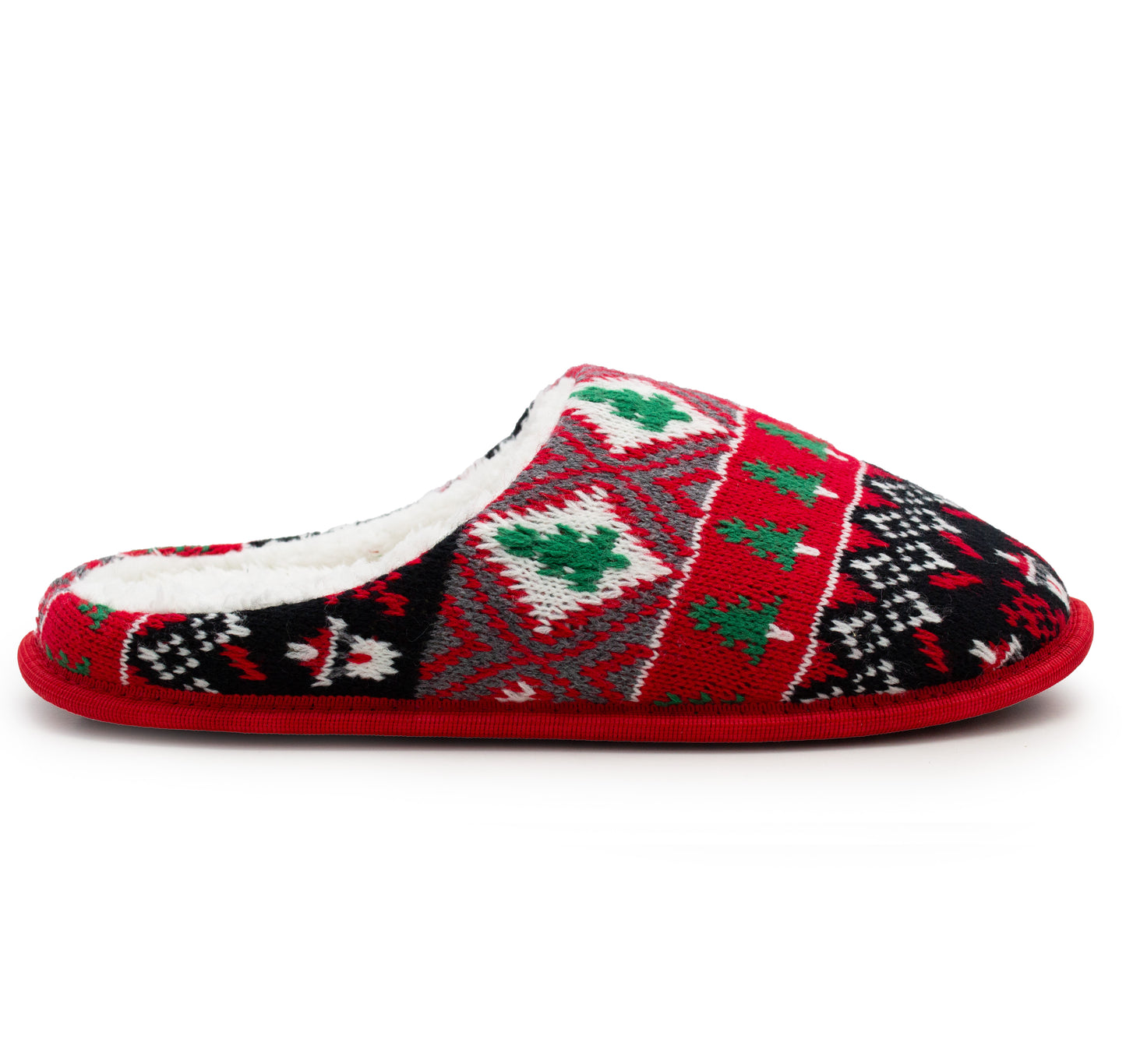 Mens Winter Slippers Faux Fur Lined Backless Mules Knitted Fair Isle Lightweight Slip On Indoor House Shoes