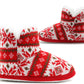 Womens Ankle Boot Slippers Knitted Red Fair Isle Warm Faux Fur Lined Slip On Cosy Lightweight Snuggle Booties