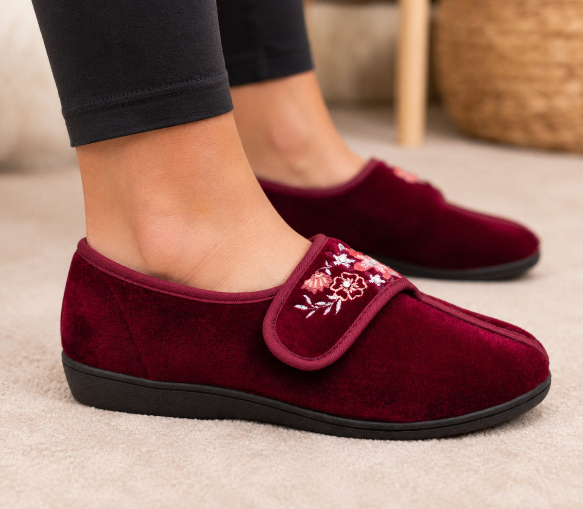 Womens Velour Slippers Faux Fur Lined Ladies Winter Wide Opening Diabetic Orthopaedic House Shoes
