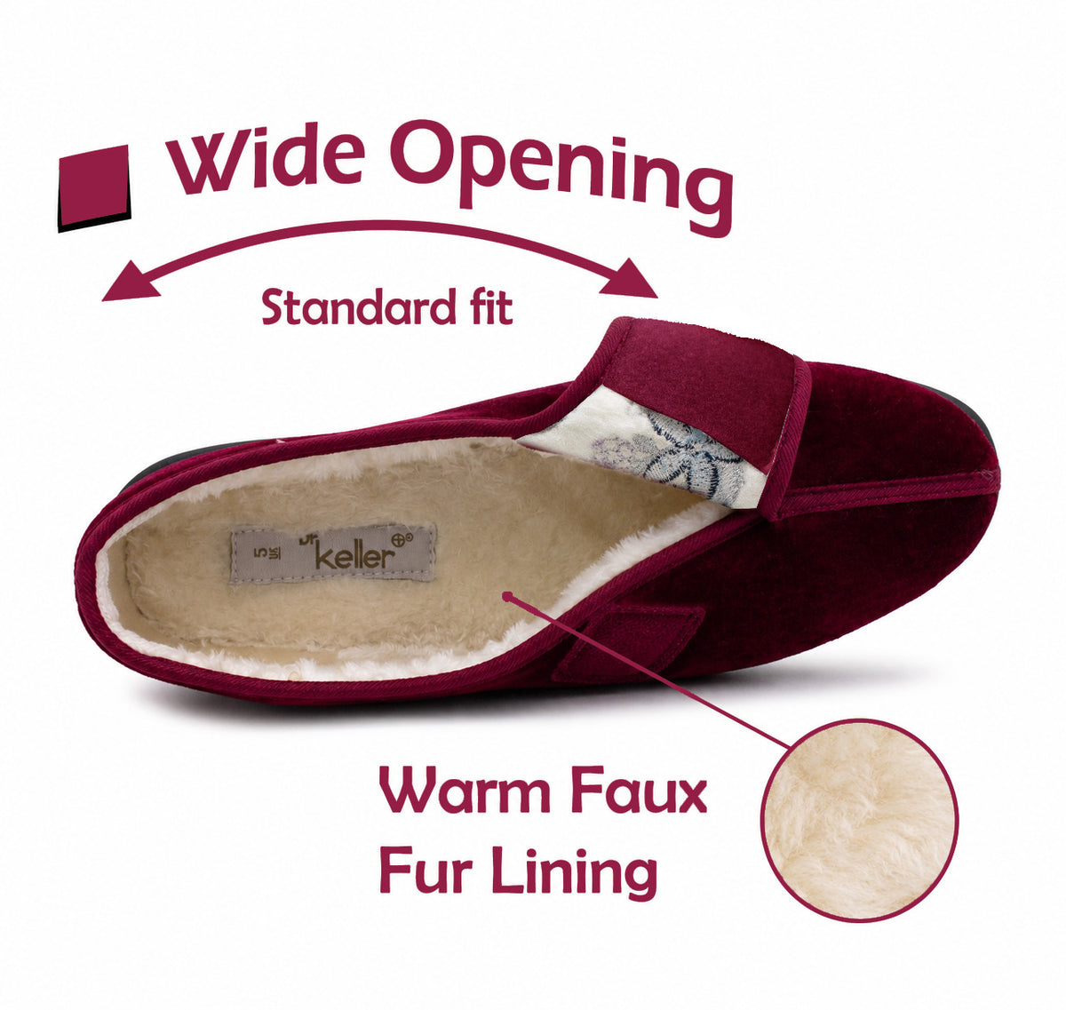 Womens Velour Slippers Faux Fur Lined Ladies Winter Wide Opening Diabetic Orthopaedic House Shoes