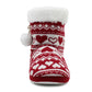 Womens Ankle Boot Slippers Knitted Pom Pom Red Fair Isle Warm Faux Fur Lined Slip On Cosy Lightweight Snuggle Booties