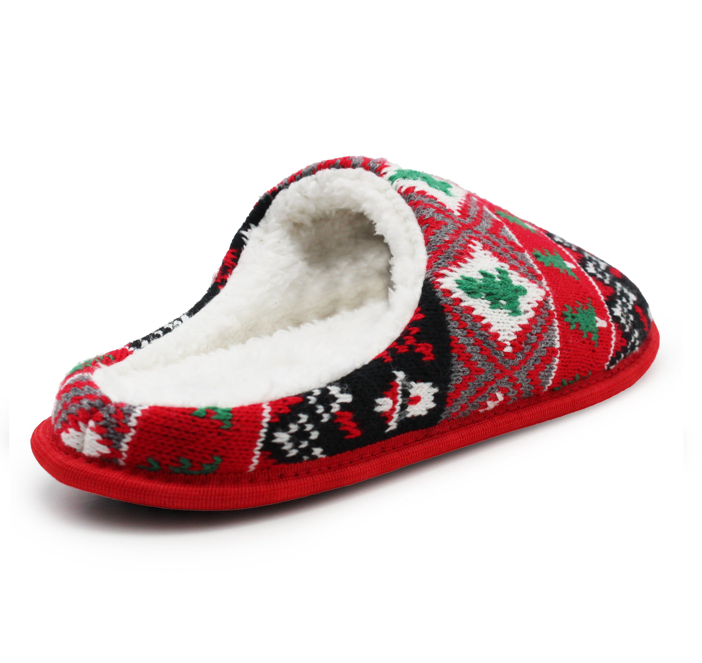 Mens Winter Slippers Faux Fur Lined Backless Mules Knitted Fair Isle Lightweight Slip On Indoor House Shoes