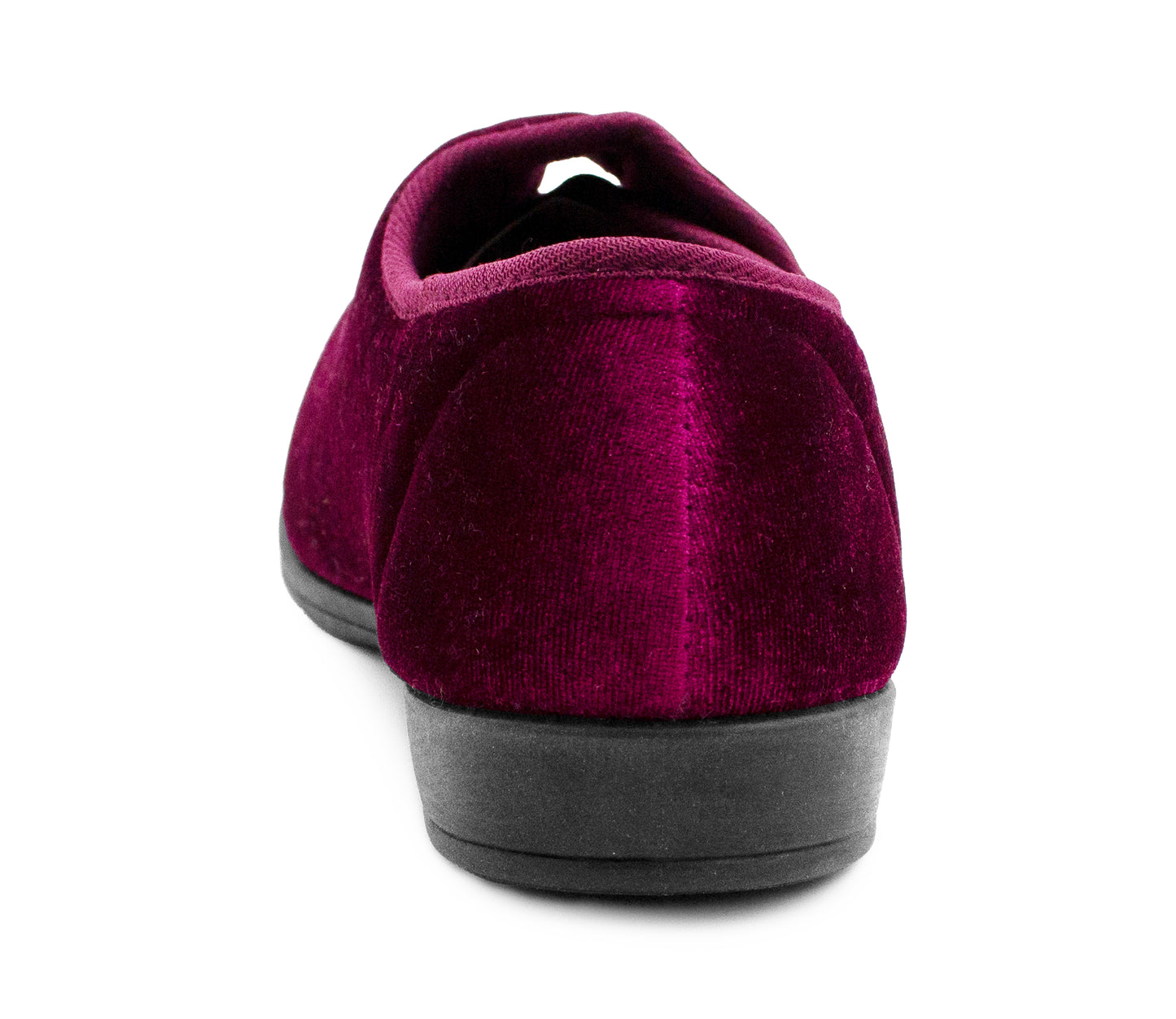 Womens Touch Fasten Slippers Red Velour Wide Opening Diabetic Slip On Ladies House Shoes