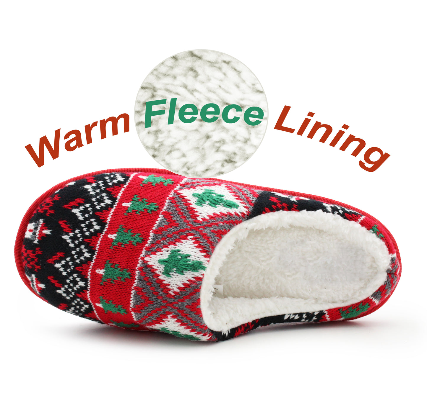 Mens Winter Slippers Faux Fur Lined Backless Mules Knitted Fair Isle Lightweight Slip On Indoor House Shoes