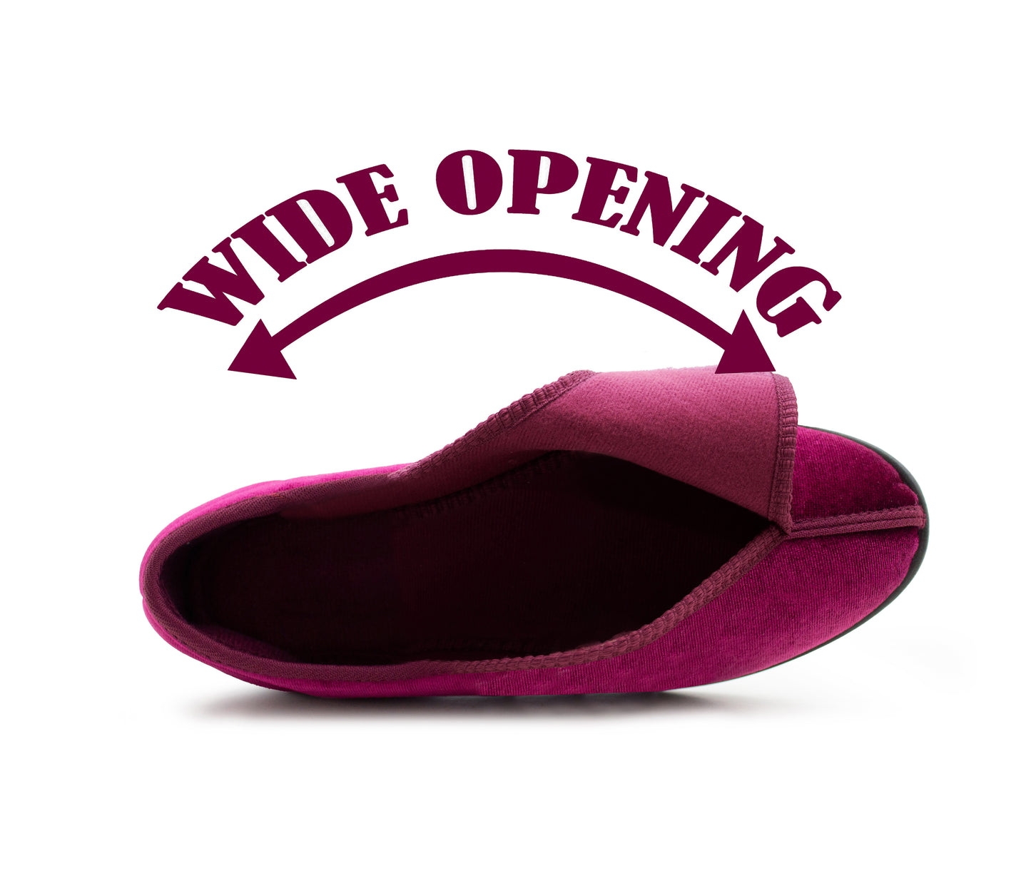 Womens Touch Fasten Slippers Red Velour Wide Opening Diabetic Slip On Ladies House Shoes