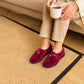 Womens Touch Fasten Slippers Red Velour Wide Opening Diabetic Slip On Ladies House Shoes