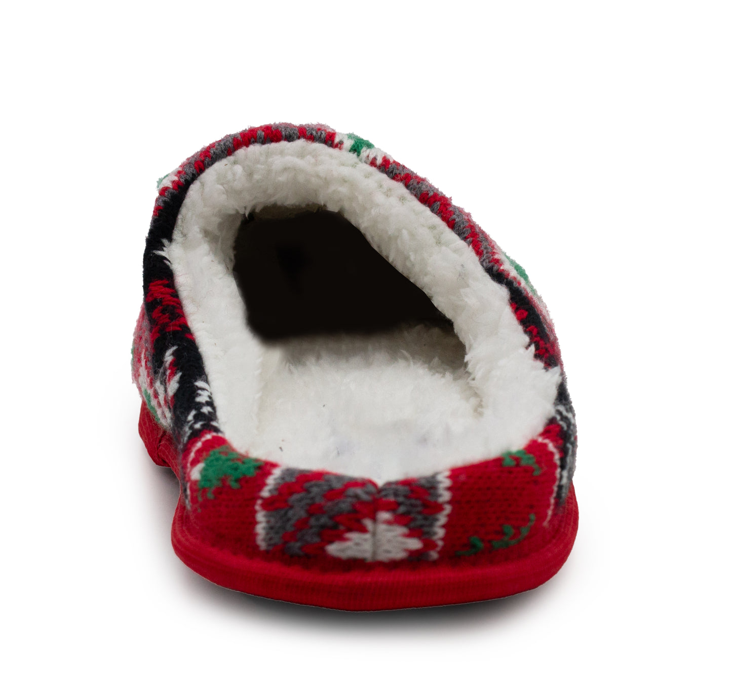 Mens Winter Slippers Faux Fur Lined Backless Mules Knitted Fair Isle Lightweight Slip On Indoor House Shoes