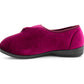 Womens Touch Fasten Slippers Red Velour Wide Opening Diabetic Slip On Ladies House Shoes
