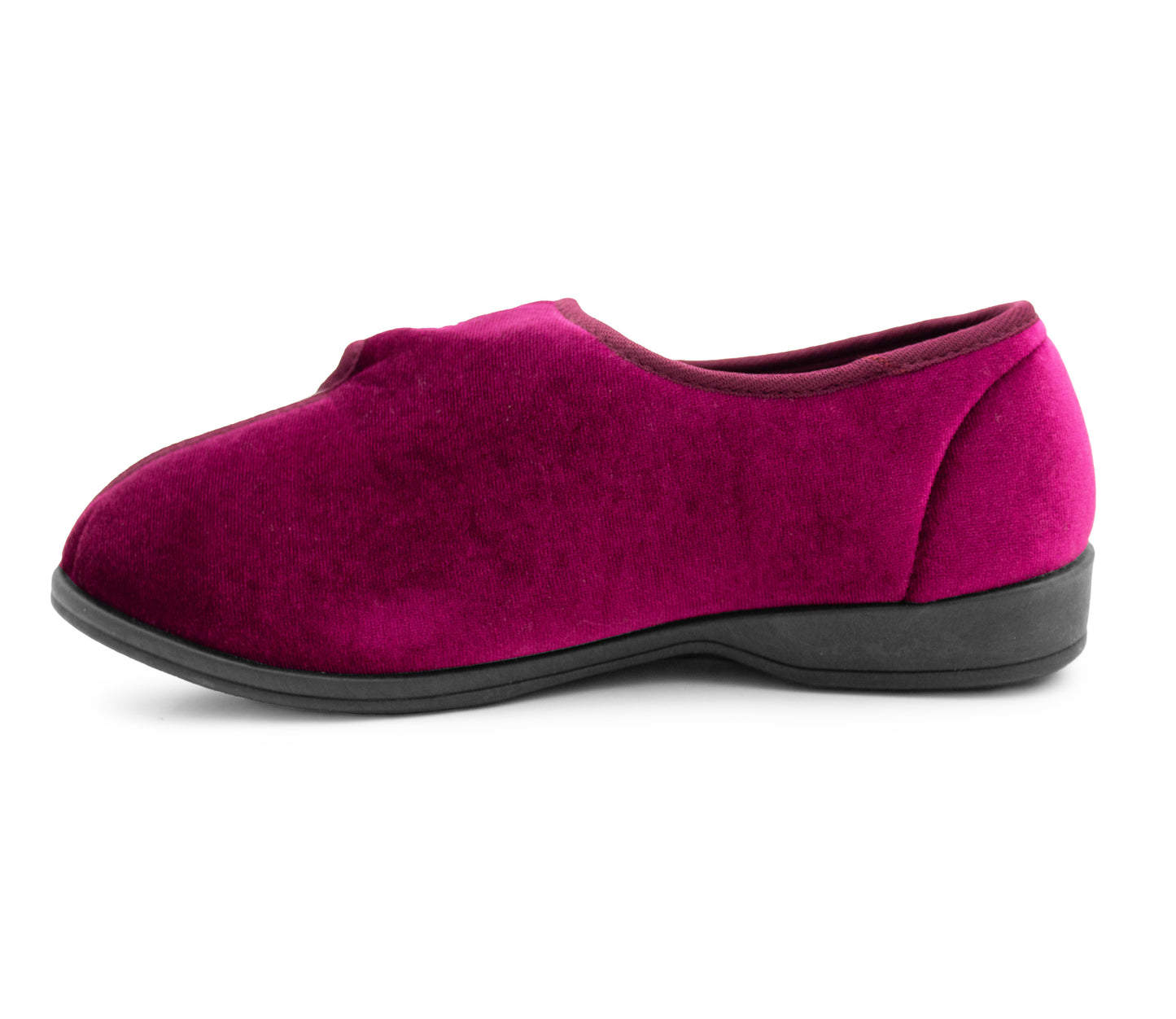 Womens Touch Fasten Slippers Red Velour Wide Opening Diabetic Slip On Ladies House Shoes