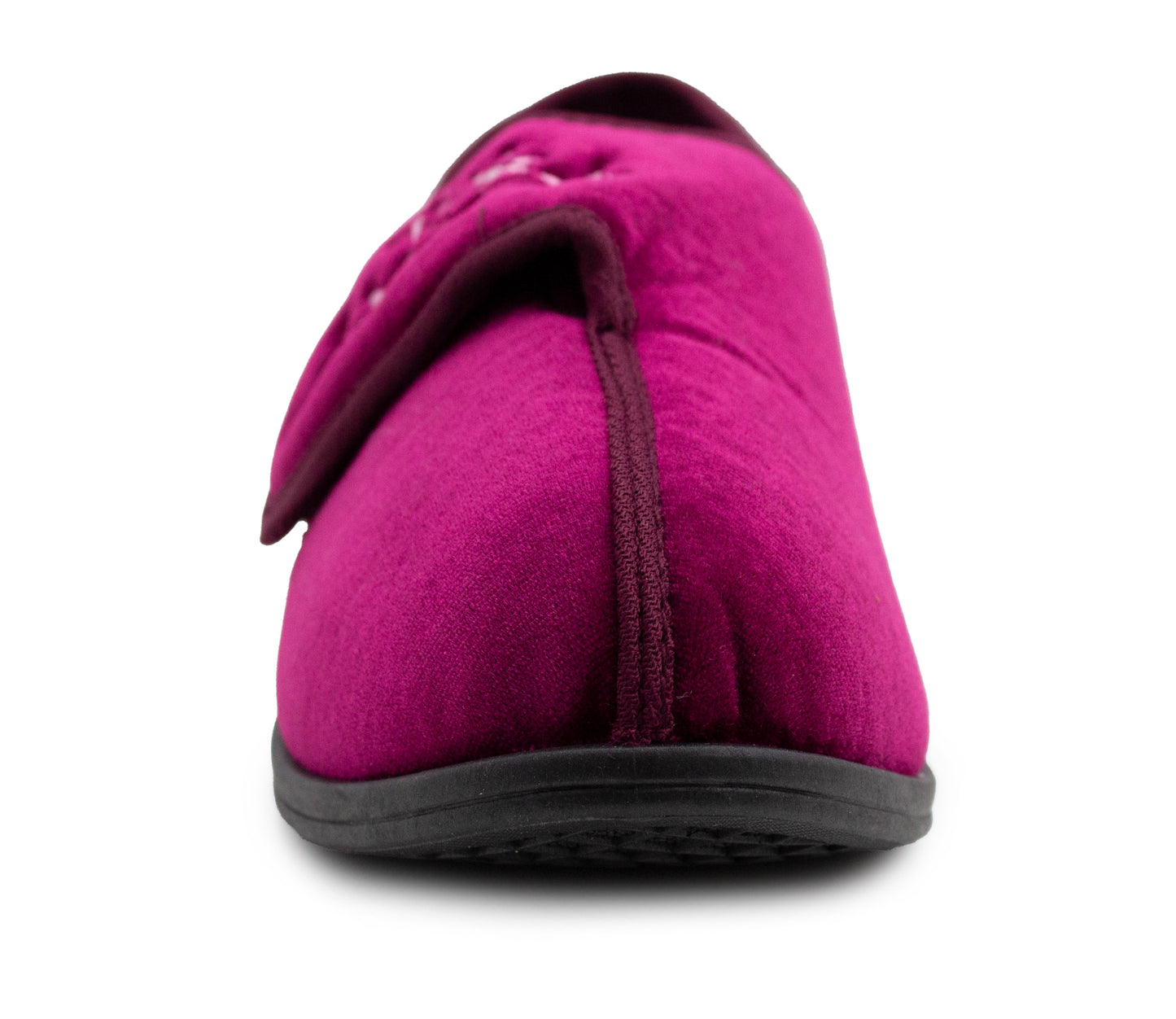 Womens Touch Fasten Slippers Red Velour Wide Opening Diabetic Slip On Ladies House Shoes
