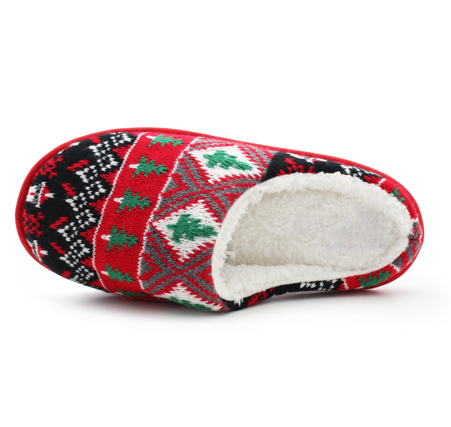 Mens Winter Slippers Faux Fur Lined Backless Mules Knitted Fair Isle Lightweight Slip On Indoor House Shoes