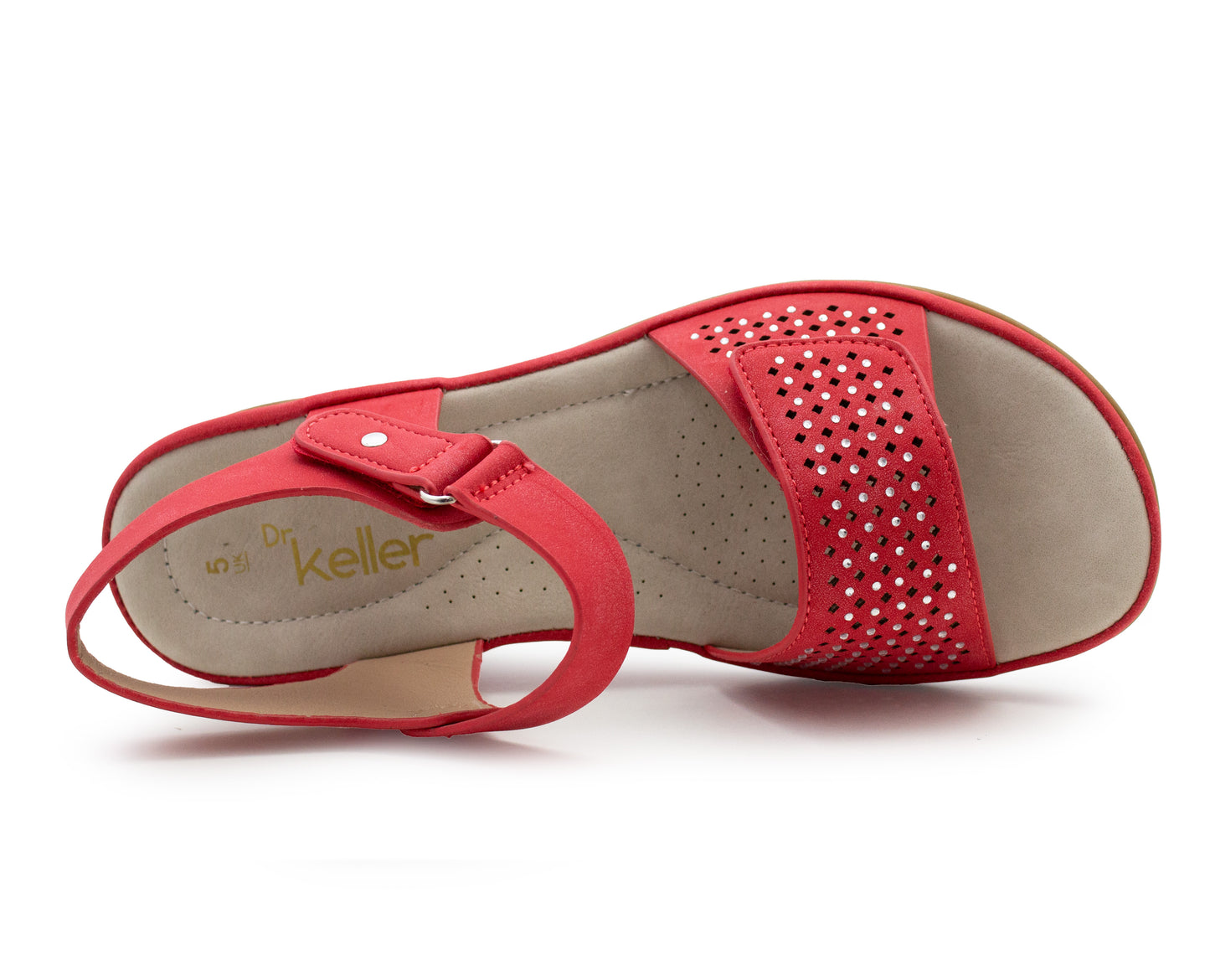 Womens Slingback Sandals Red Twin Touch Fastening Ladies Low Wedge Heel Open Toe Fashion Summer Sandals