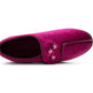 Womens Touch Fasten Slippers Red Velour Wide Opening Diabetic Slip On Ladies House Shoes