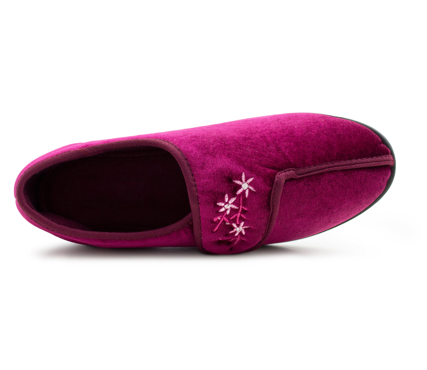 Womens Touch Fasten Slippers Red Velour Wide Opening Diabetic Slip On Ladies House Shoes