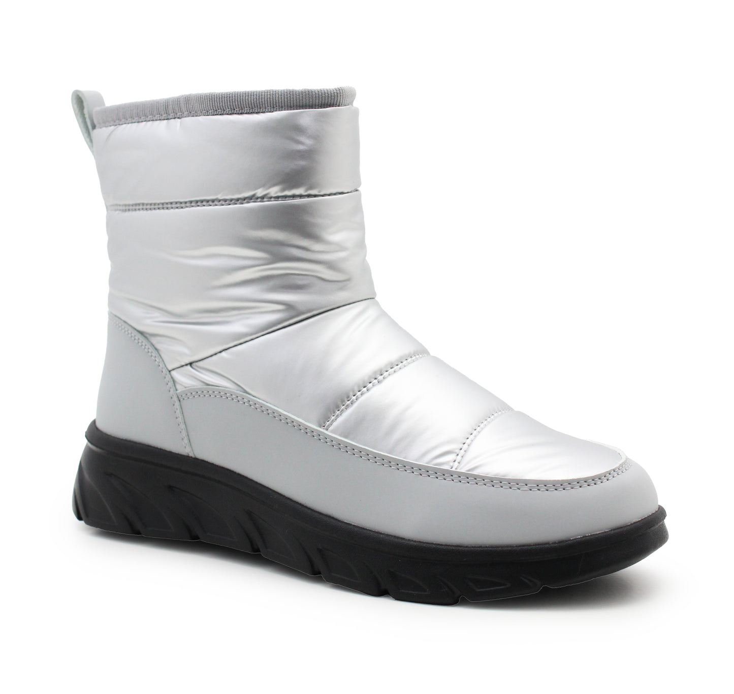 Womens Winter Boots Ladies Faux Fur Lined Zip Lightweight Silver Metallic Quilted Warm Thermal Ankle Boots