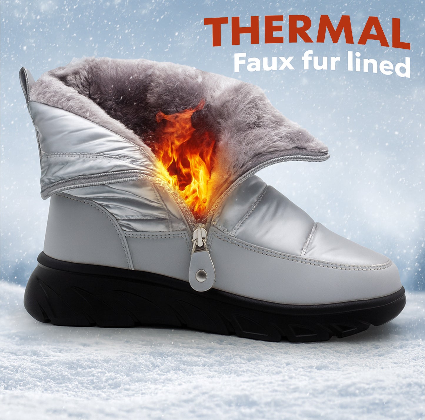 Womens Winter Boots Ladies Faux Fur Lined Zip Lightweight Silver Metallic Quilted Warm Thermal Ankle Boots