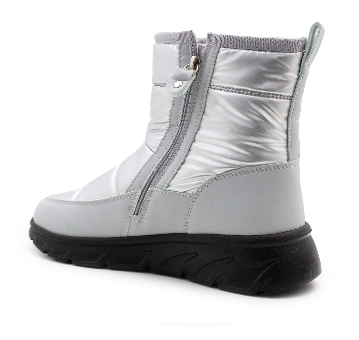 Womens Winter Boots Ladies Faux Fur Lined Zip Lightweight Silver Metallic Quilted Warm Thermal Ankle Boots