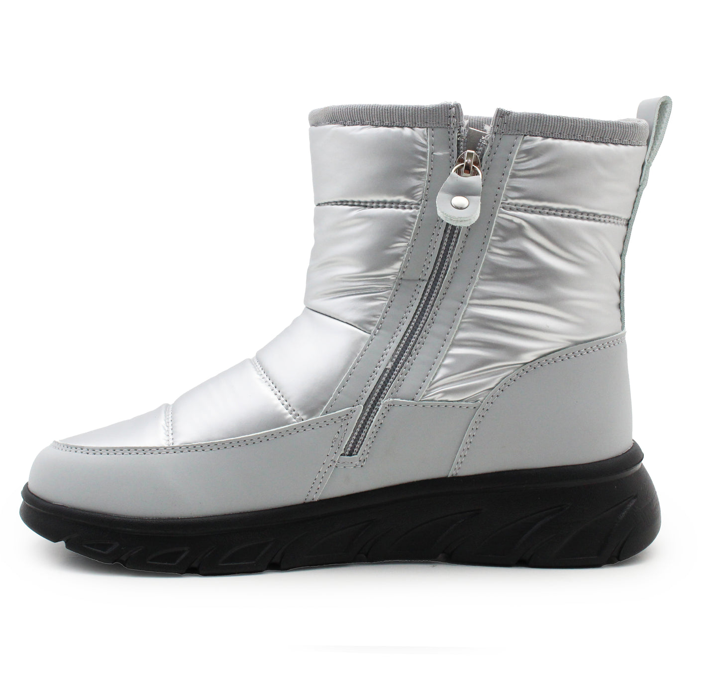 Womens Winter Boots Ladies Faux Fur Lined Zip Lightweight Silver Metallic Quilted Warm Thermal Ankle Boots