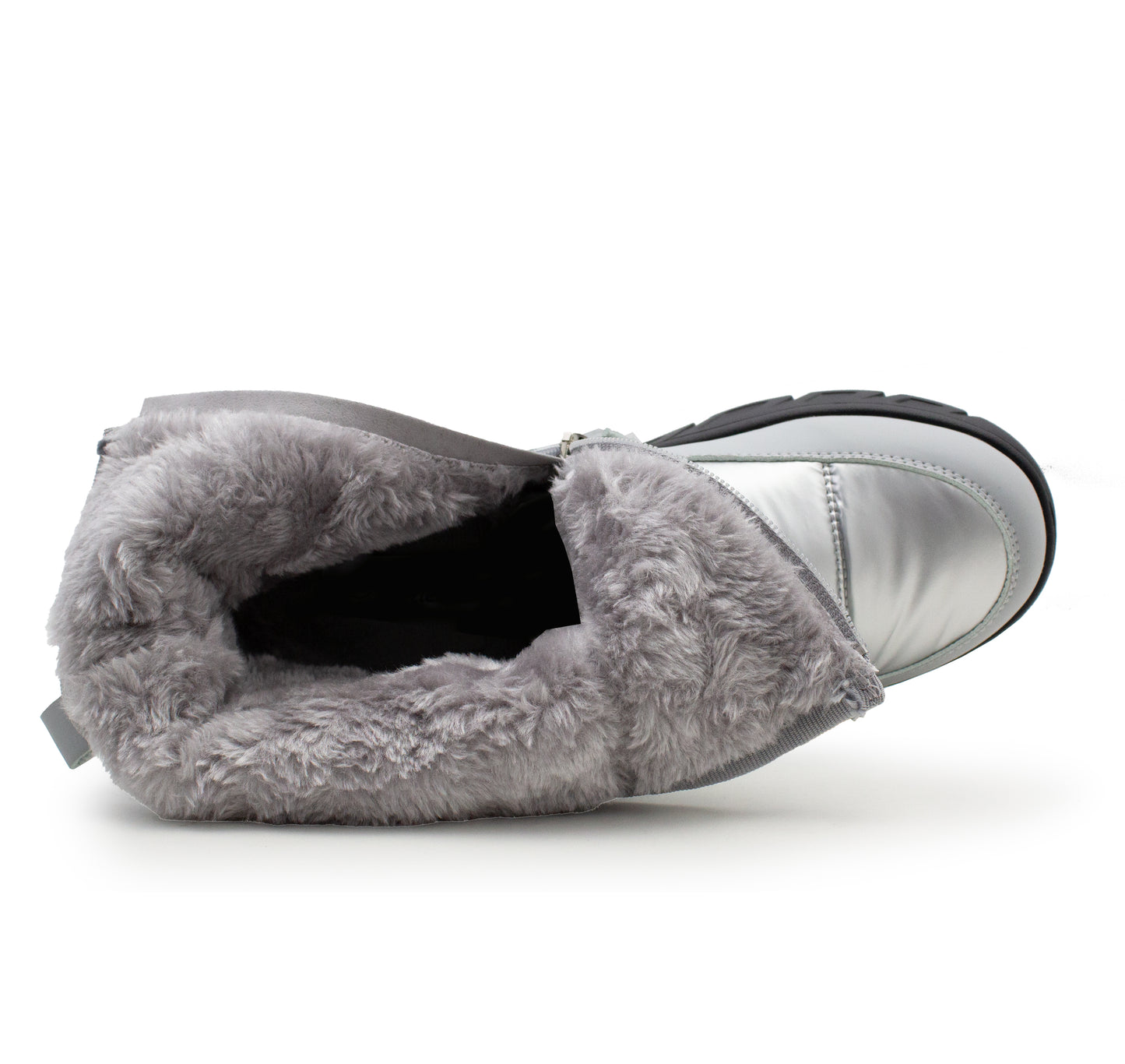 Womens Winter Boots Ladies Faux Fur Lined Zip Lightweight Silver Metallic Quilted Warm Thermal Ankle Boots