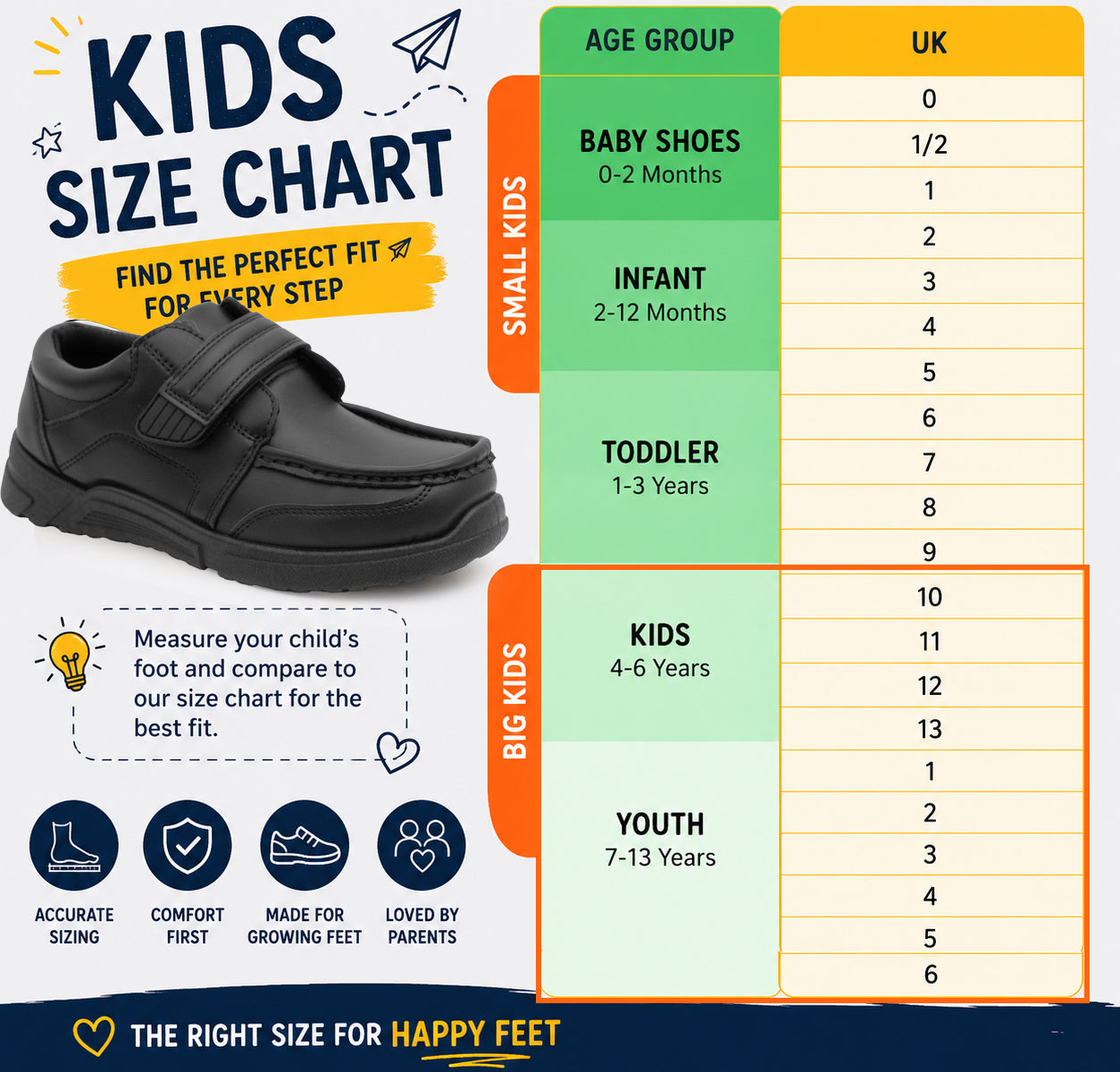 Boys Touch Fasten School Shoes Faux Leather Black to School Kids Smart Uniform Shoes