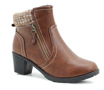 Womens Mid Heel Brown Ankle Boots Ladies Zip Up Casual Fashion Block Heel Booties