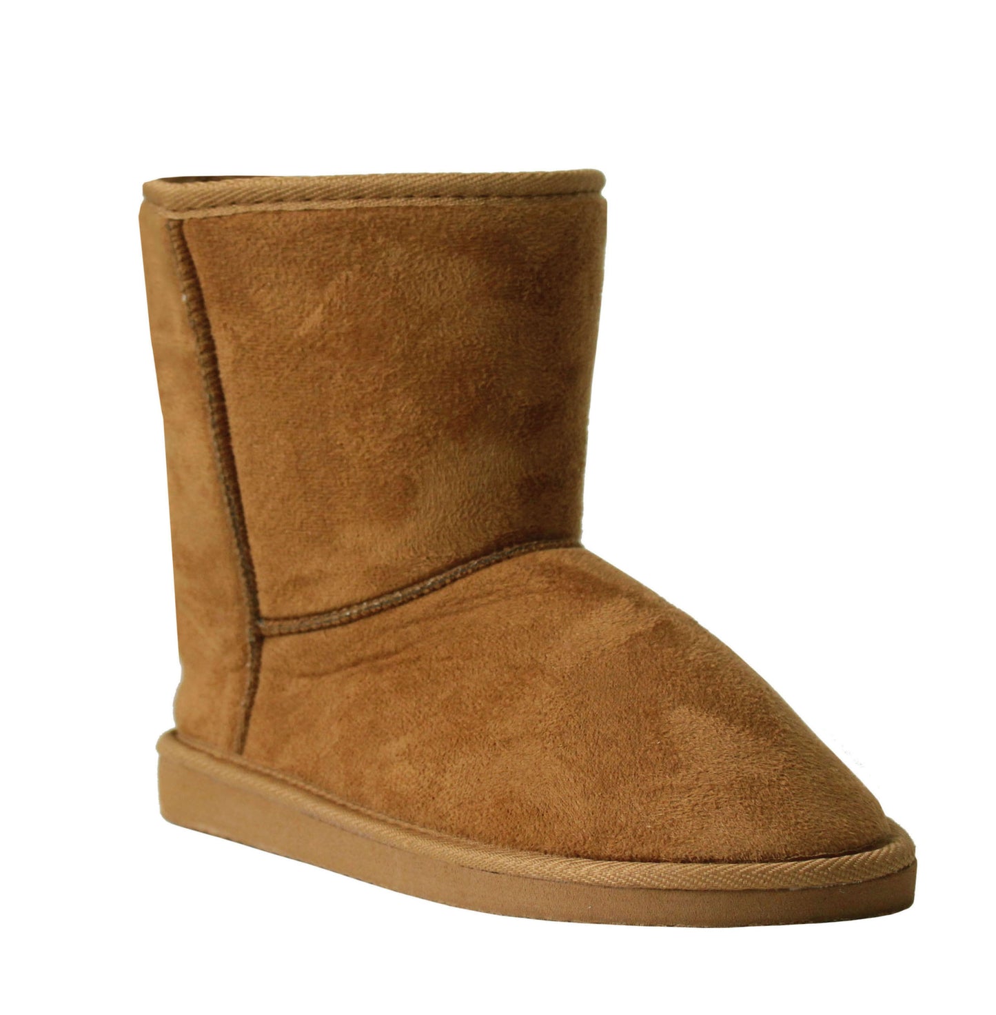 Girls Youth Kids Faux Suede Warm Fur Lined Slip On Mid Calf Snow Winter Tan Boots