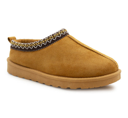 Womens Warm Slippers Tan Faux Suede Fur Lined Slip On Backless Mules Ladies Faux Suede Winter Cosy Indoor House Shoes Sliders