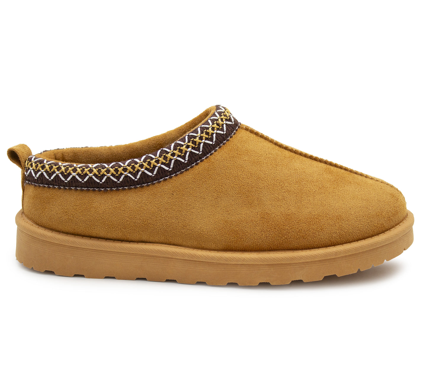 Womens Warm Slippers Tan Faux Suede Fur Lined Slip On Backless Mules Ladies Faux Suede Winter Cosy Indoor House Shoes Sliders