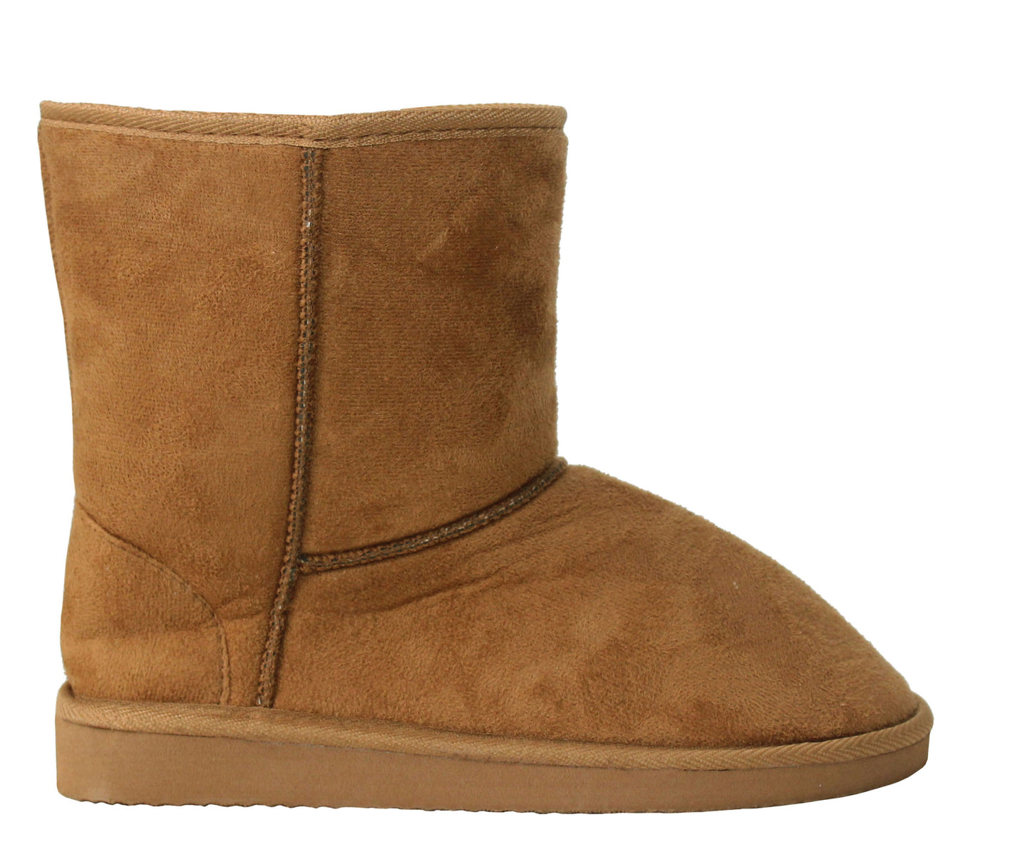 Girls Youth Kids Faux Suede Warm Fur Lined Slip On Mid Calf Snow Winter Tan Boots