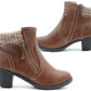 Womens Mid Heel Brown Ankle Boots Ladies Zip Up Casual Fashion Block Heel Booties