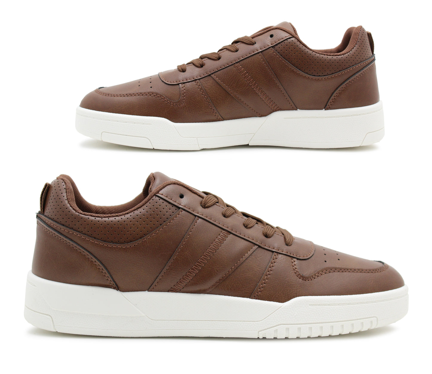 Mens Lace Up Trainers Casual Smart Flat Brown Tan Synthetic Leather Fashion Sports Sneakers