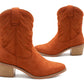 Womens Cowboy Boots Mid Calf Western Tan Faux Suede Leather Embroidered Cowgirl Boot Pull On Block Heel Pointed Toe Boots