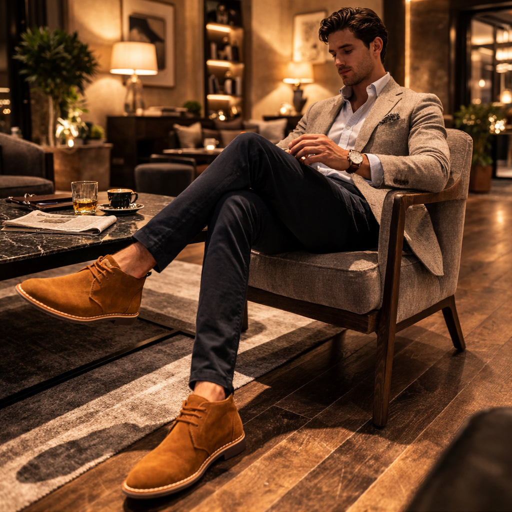 Mens Suede Leather Chukka Boots Lace Up Desert Boots Smart Casual Ankle Shoes