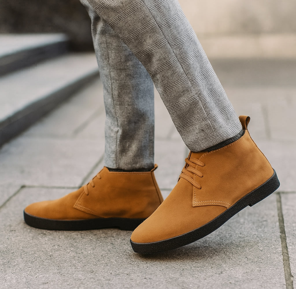 Mens Tan Suede Desert Boots Smart Casual Lace-Up Chukka Boots with Rubber Sole