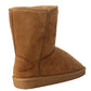 Girls Youth Kids Faux Suede Warm Fur Lined Slip On Mid Calf Snow Winter Tan Boots