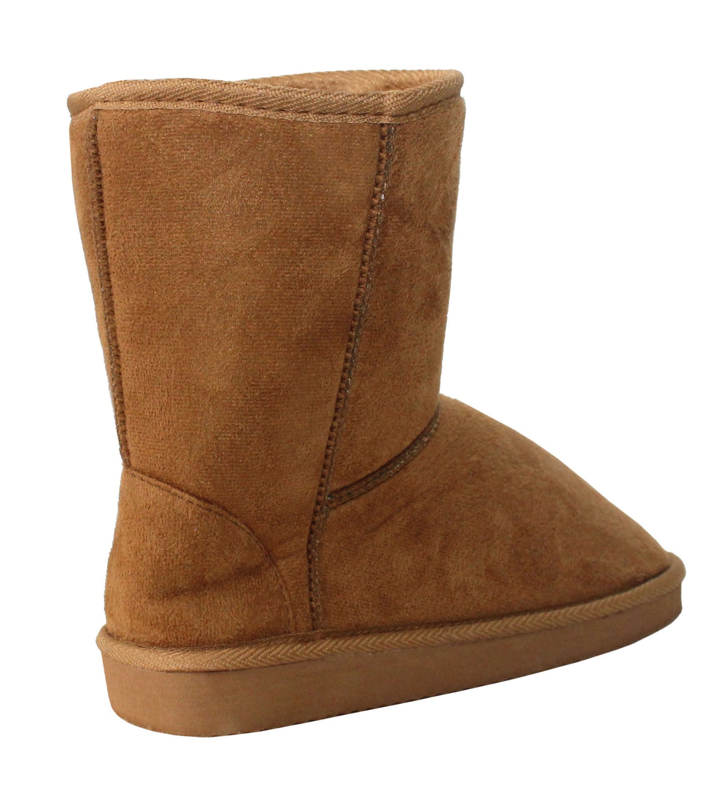 Girls Youth Kids Faux Suede Warm Fur Lined Slip On Mid Calf Snow Winter Tan Boots