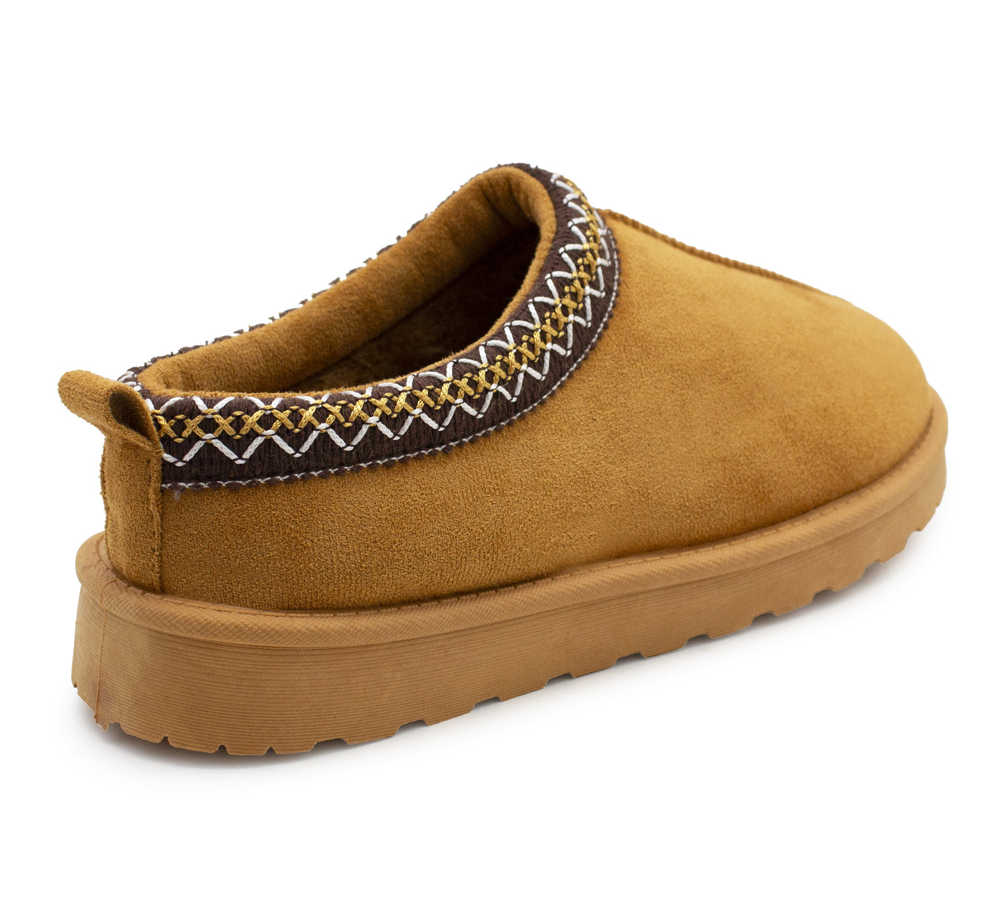 Womens Warm Slippers Tan Faux Suede Fur Lined Slip On Backless Mules Ladies Faux Suede Winter Cosy Indoor House Shoes Sliders