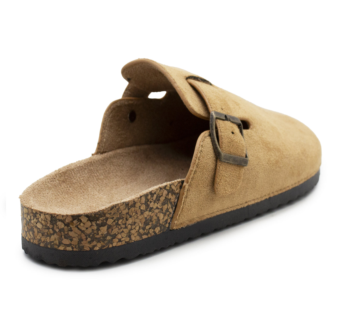 Womens Faux Suede Clogs Slip On Adjustable Buckle Cork Footbed Arch Support Ladies Backless Mules Flat Casual Slippers