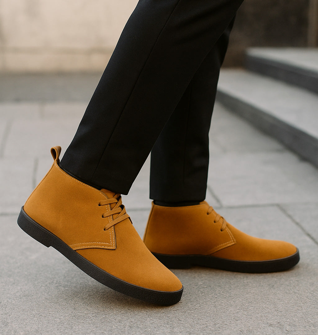 Mens Tan Suede Desert Boots Smart Casual Lace-Up Chukka Boots with Rubber Sole