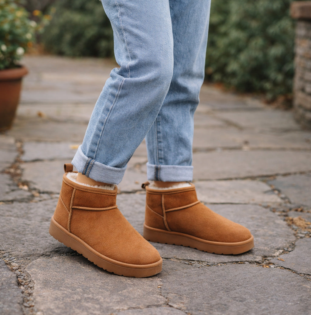 Womens Faux Suede Ankle Boots Warm Faux Fur Lined Ladies Low Slip On Cosy Winter Boots