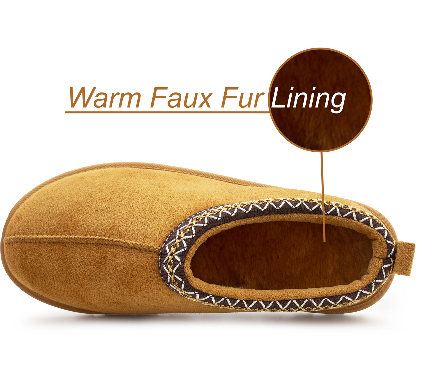 Womens Warm Slippers Tan Faux Suede Fur Lined Slip On Backless Mules Ladies Faux Suede Winter Cosy Indoor House Shoes Sliders