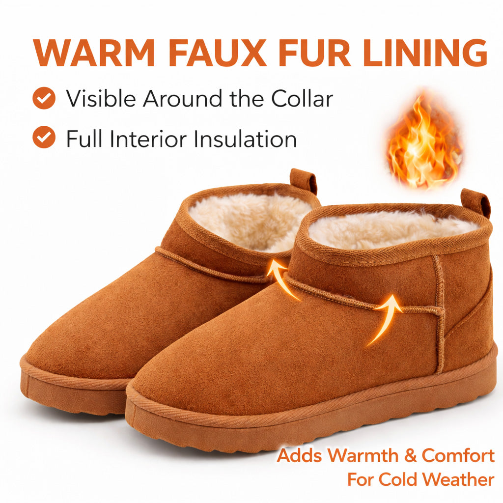Womens Faux Suede Ankle Boots Warm Faux Fur Lined Ladies Low Slip On Cosy Winter Boots